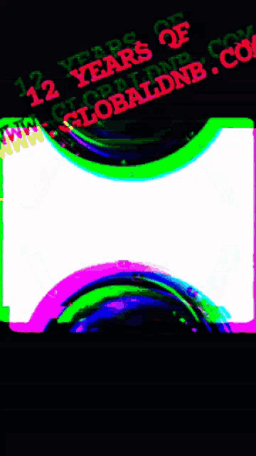 a glitch screen with the words 12 years of globaldnb.com on top