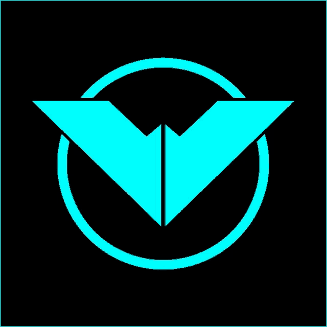 a blue triangle in a circle with the letter w on it