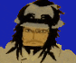 a pixel art drawing of a man wearing a helmet and goggles