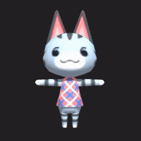 a 3d model of a cat from animal crossing with its arms outstretched .