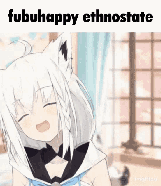 a picture of a white anime girl with the words " fubuhappy ethnostate " above her