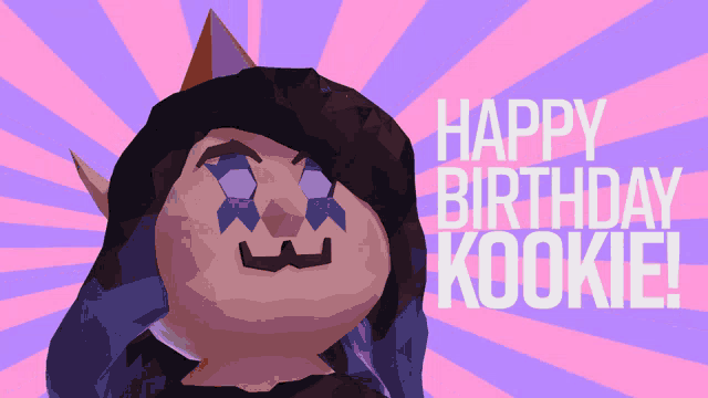 a happy birthday kookiel greeting card with a low poly character