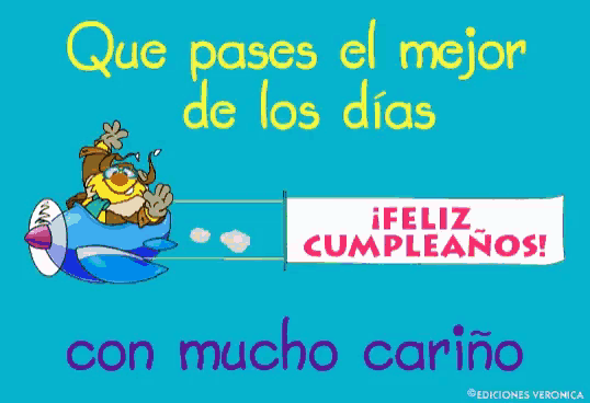 a cartoon of a monkey flying a plane with a banner that says feliz cumpleanos
