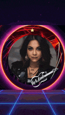 a picture of a woman in a circle with the words " voz & canto " on it