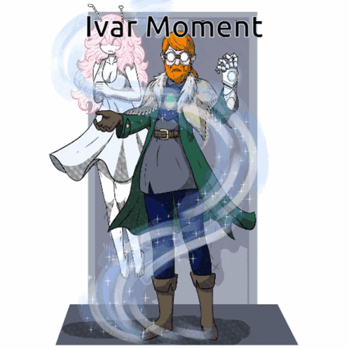 a cartoon drawing of a man with a beard and the words ivar moment on the bottom