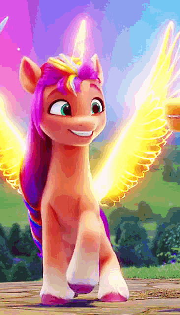 a cartoon pony with wings and a rainbow mane