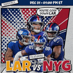 a poster for lar vs nyg featuring four giants football players