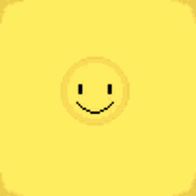 a pixelated smiley face is sitting on a yellow background