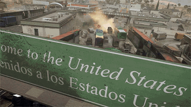 a green sign that says welcome to the united states