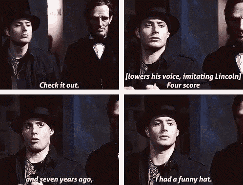 four images of a man in a top hat saying check it out and seven years ago
