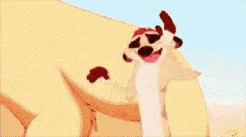 timon from the lion king is smiling while sitting on a couch .