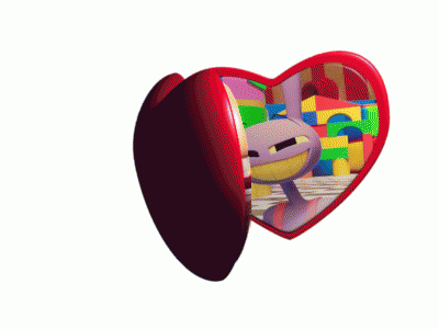 two hearts with cartoon characters on them