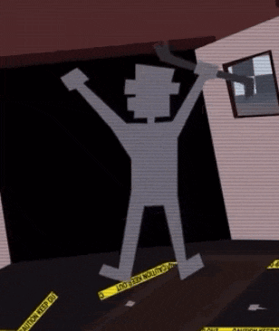 a silhouette of a man is standing in front of a caution tape that says do not enter