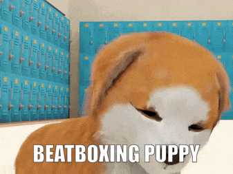 a picture of a dog with the words beatboxing puppy on the bottom