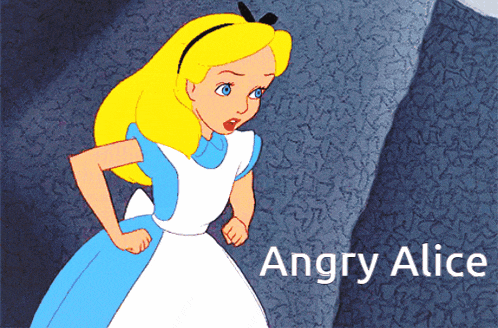 a cartoon of alice from alice in wonderland is angry