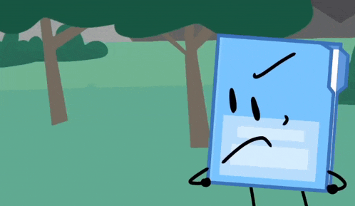 a blue folder with an angry face is standing in a field