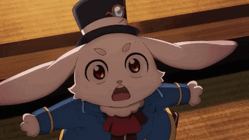a cartoon rabbit wearing a top hat and blue jacket