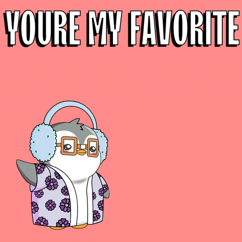 a penguin wearing ear muffs and glasses with the words you 're my favorite below it