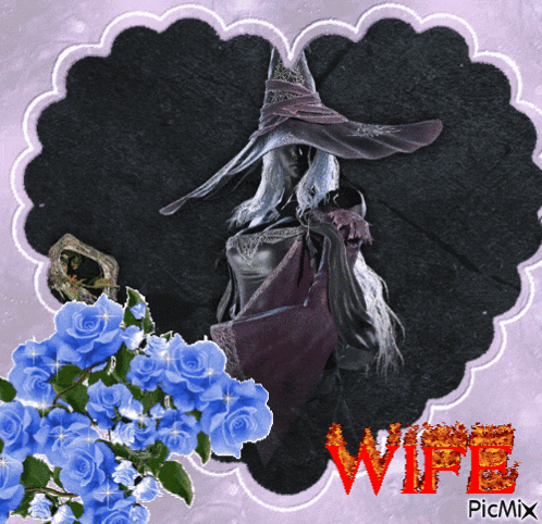 a picture of a witch with the word wife written in red