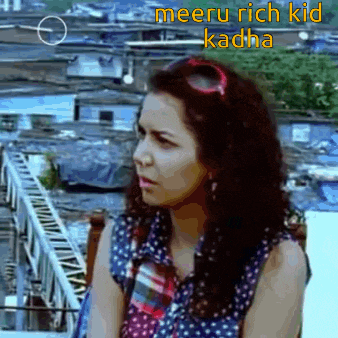 a woman wearing sunglasses and a plaid shirt says meeru rich kid