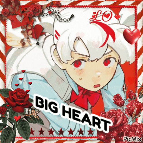 a picture of a girl with white hair and the words big heart