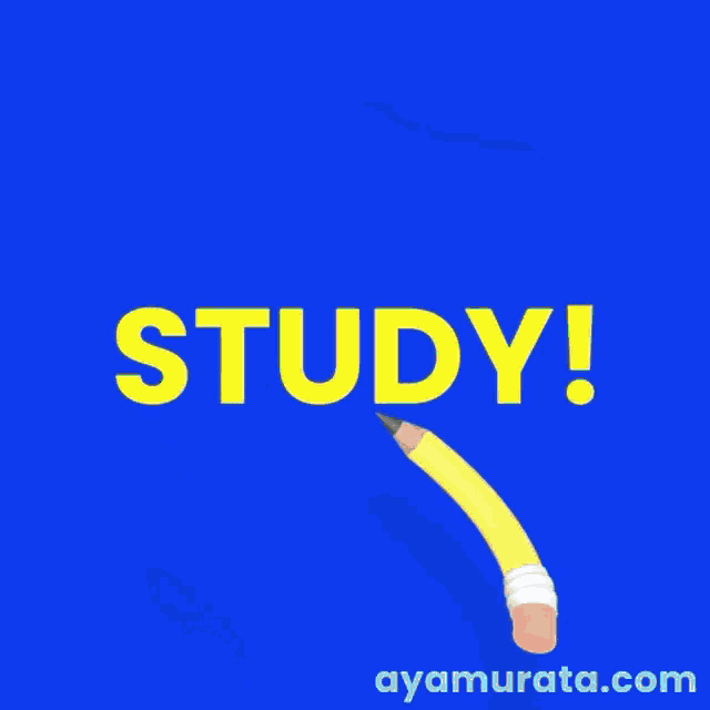 a blue and yellow pencil with the word study written on it
