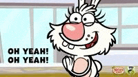 a cartoon rabbit is smiling and saying oh yeah !