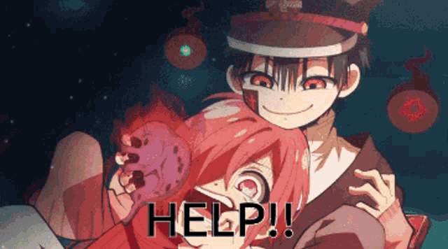 a boy and a girl are standing next to each other and the word help is on the bottom of the picture
