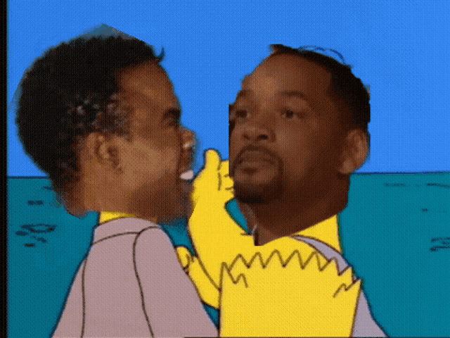 a cartoon of homer simpson holding a man 's face