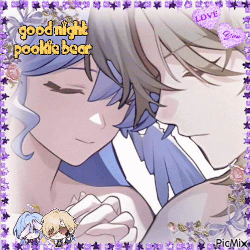 a picture of a man and woman with the words good night pookie bear on it