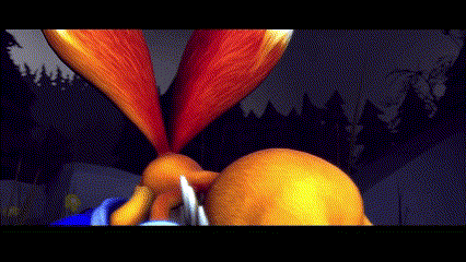 a cartoon rabbit with huge ears is standing in a forest