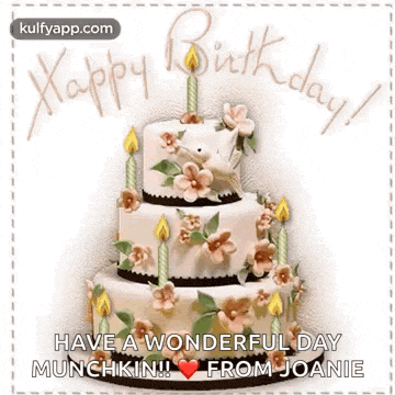 a birthday card with a cake and candles on it .