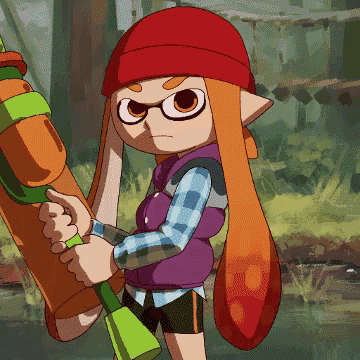 a cartoon character wearing a red hat and glasses holds a large orange object