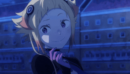 a girl with a circle on her head is smiling