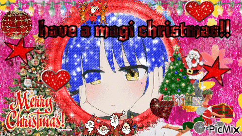 a christmas greeting card with a girl and the words have a magi christmas