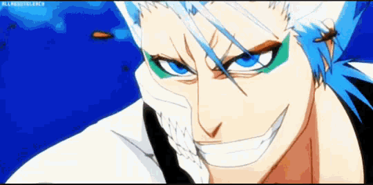 a close up of a person 's face with the words bleach on the bottom