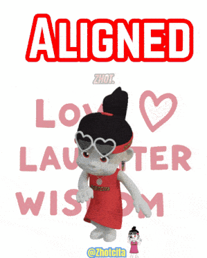 a cartoon girl wearing a headband that says aligned