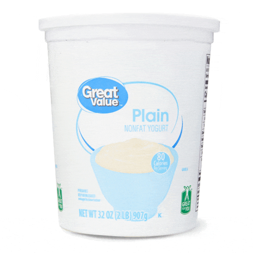 a container of great value plain nonfat yogurt with 80 calories per serving