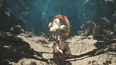a video game scene with a giant monster in the middle of the ocean