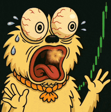 a cartoon of a monster with a tongue sticking out looking at a graph