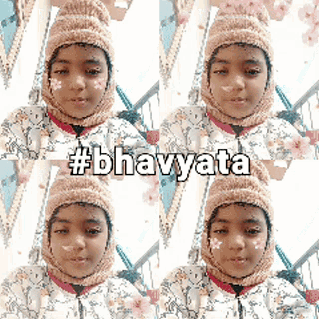 a girl with flowers on her face is wearing a hat with the hashtag #bhavyata on it