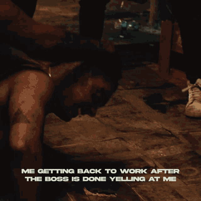 a blurred image of a person laying down with a caption that says me getting back to work after