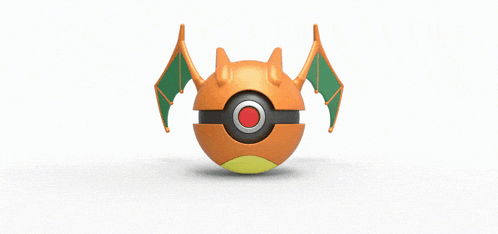 an orange ball with green wings and a yellow nose