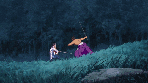 a cartoon of a girl holding a sword with a pink light coming out of it