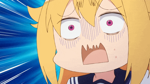 a close up of a cartoon character 's face with a surprised look on her face