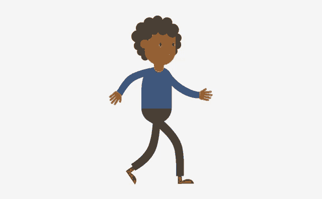 a cartoon man with curly hair is walking