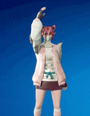 a girl with pink hair is wearing a pink jacket and a white sweater