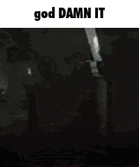 a black and white photo of a person standing in a dark room with the words `` god damn it '' written on the bottom .