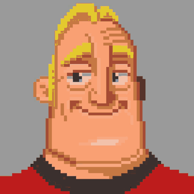 a pixel art drawing of a bald man with blonde hair