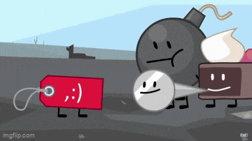 a red tag with a smiley face on it is next to a bomb